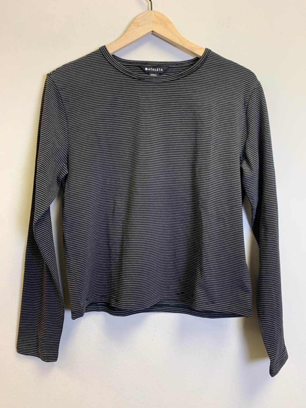 Athleta Thin-Striped Long Sleeve Crewneck Top in Black & White